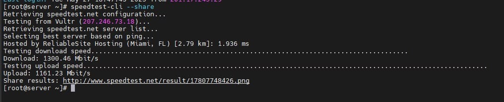 Resultado do speedtest-cli no Ubuntu