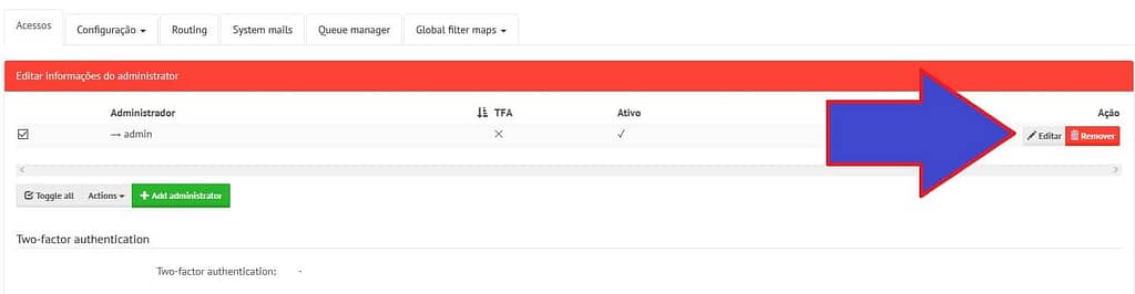 Altere a Senha do Admin mailcow