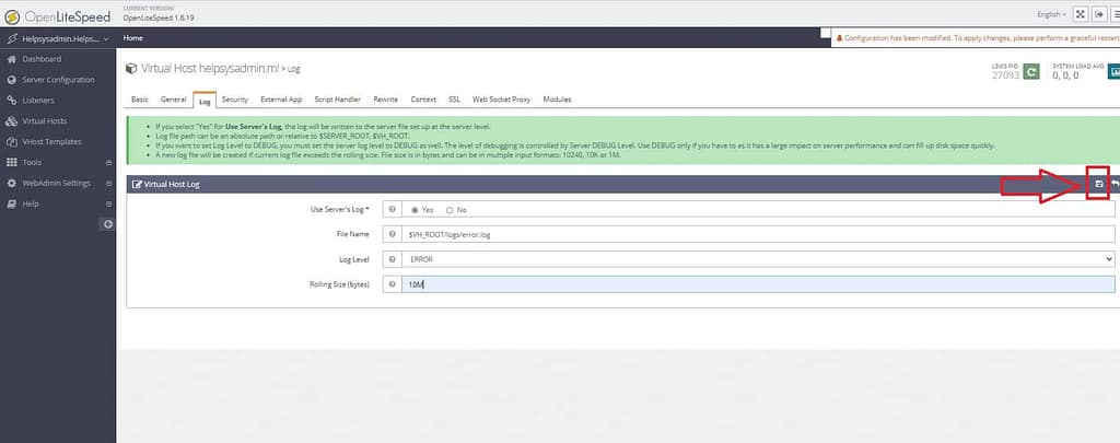 Virtual Host Log Openlitespeed
