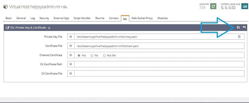 Configurando Certificado SSL OpenLiteSpeed