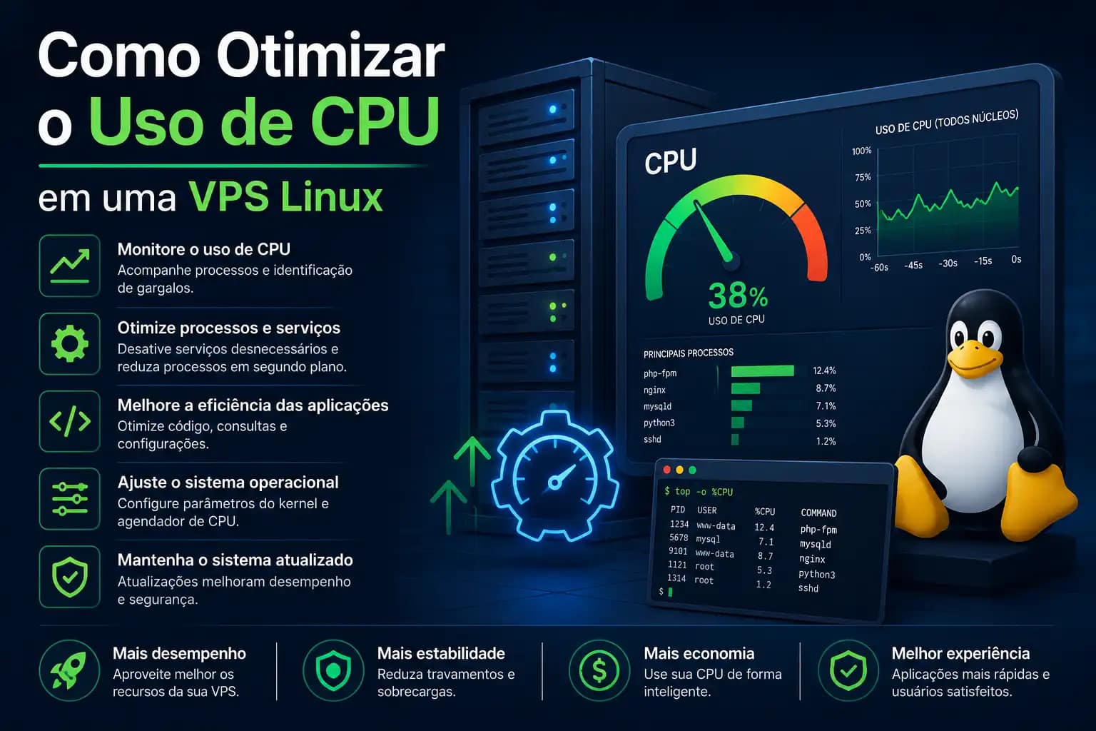 otimizar cpu em vps linux